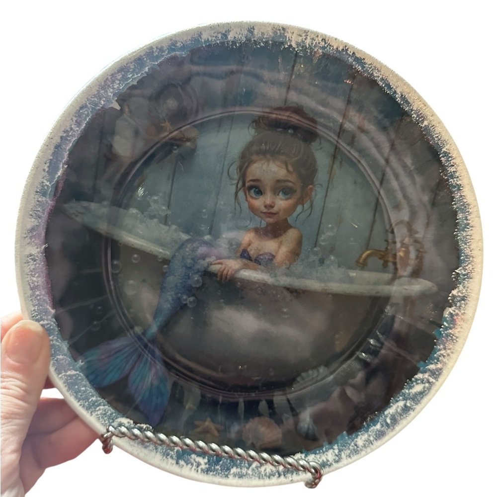 Hand Crafted Vintage Mermaid Bathing Girl Decorative Plate